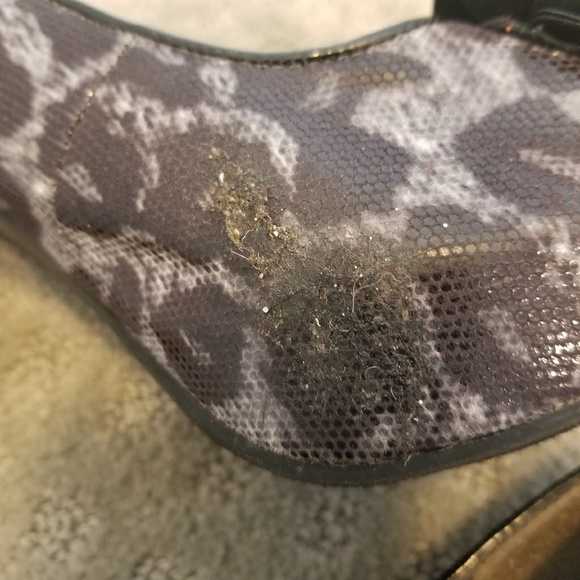 Black Bow Peep Toe Patent Leather Leopard Print - Picture 5 of 7